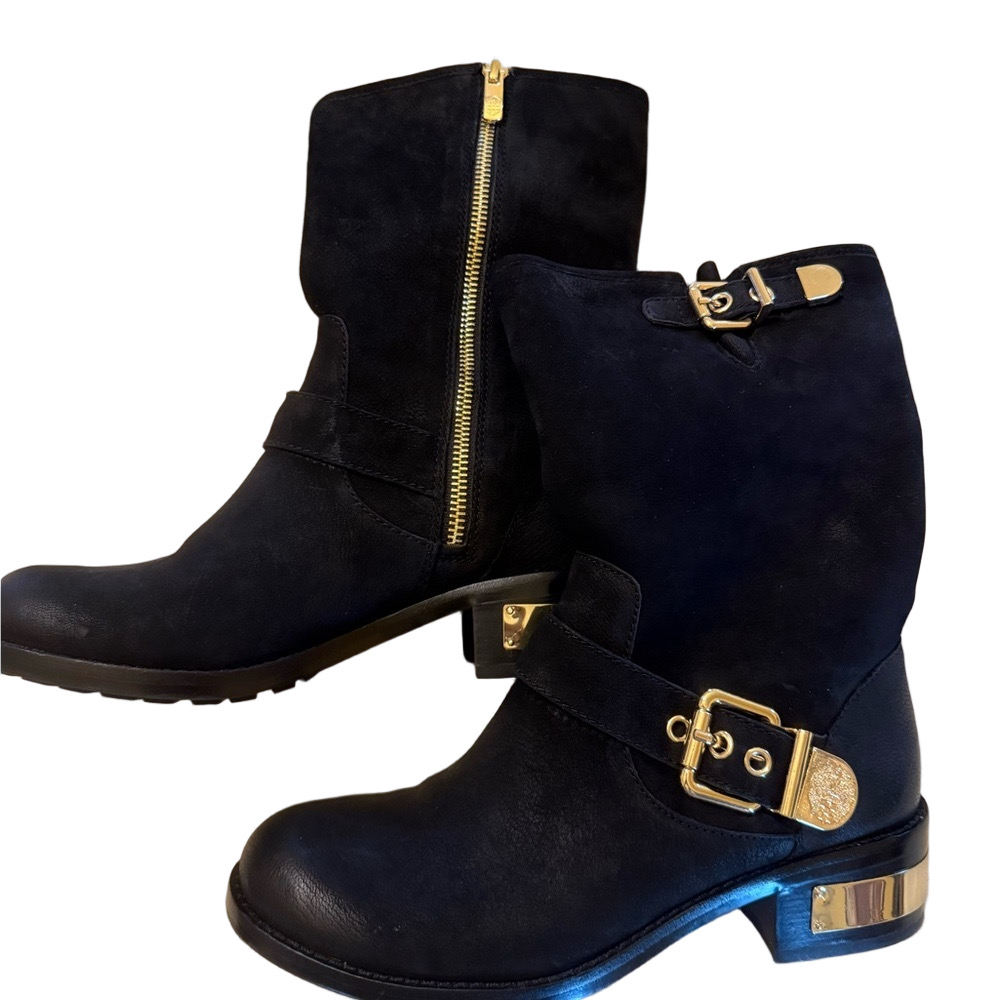 Vince Camuto VC-Winchell Black Silk Goat  Moto Boots Size 7.5M